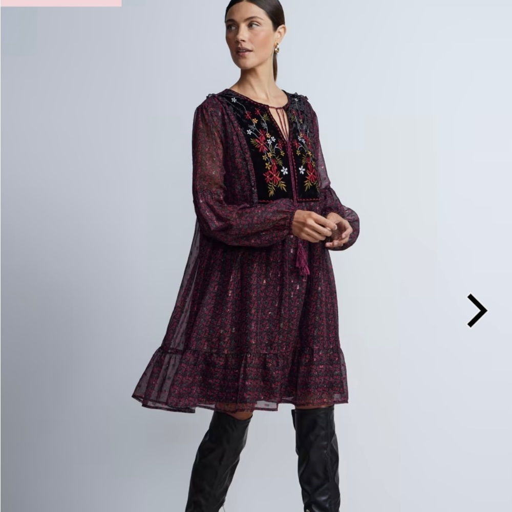Long Sleeve Floral Chiffon Dress